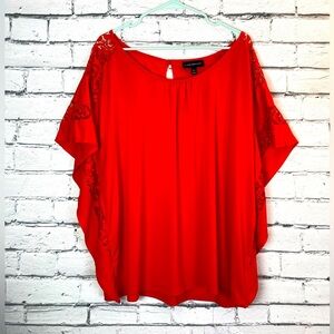 Lane Bryant Red Kimono Style Lace Short Sleeved Boho Top Size 18/20 EUC